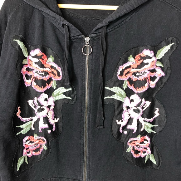 SOLD Sanctuary Floral Embroidered Zip Up Hoodie Sweatshirt - Picture 5 of 9